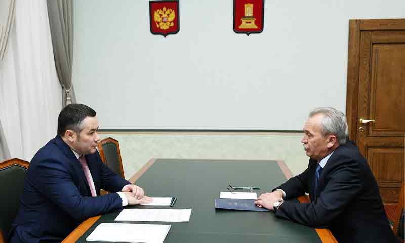 Губернатор Игорь Руденя и глава Вышнего Волочка Александр Борисов обсудили актуальные вопросы развития города