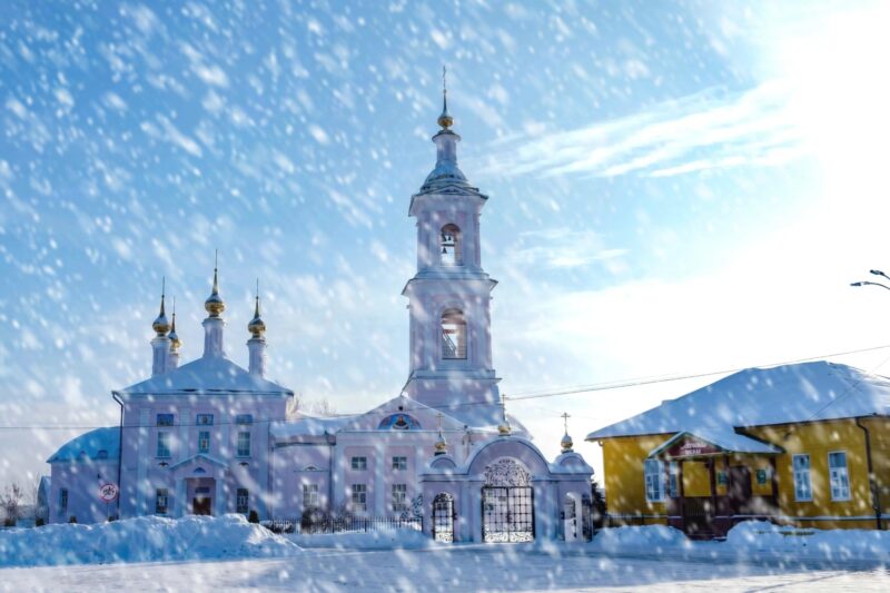 Кимры снегопад Вознесенская церковь